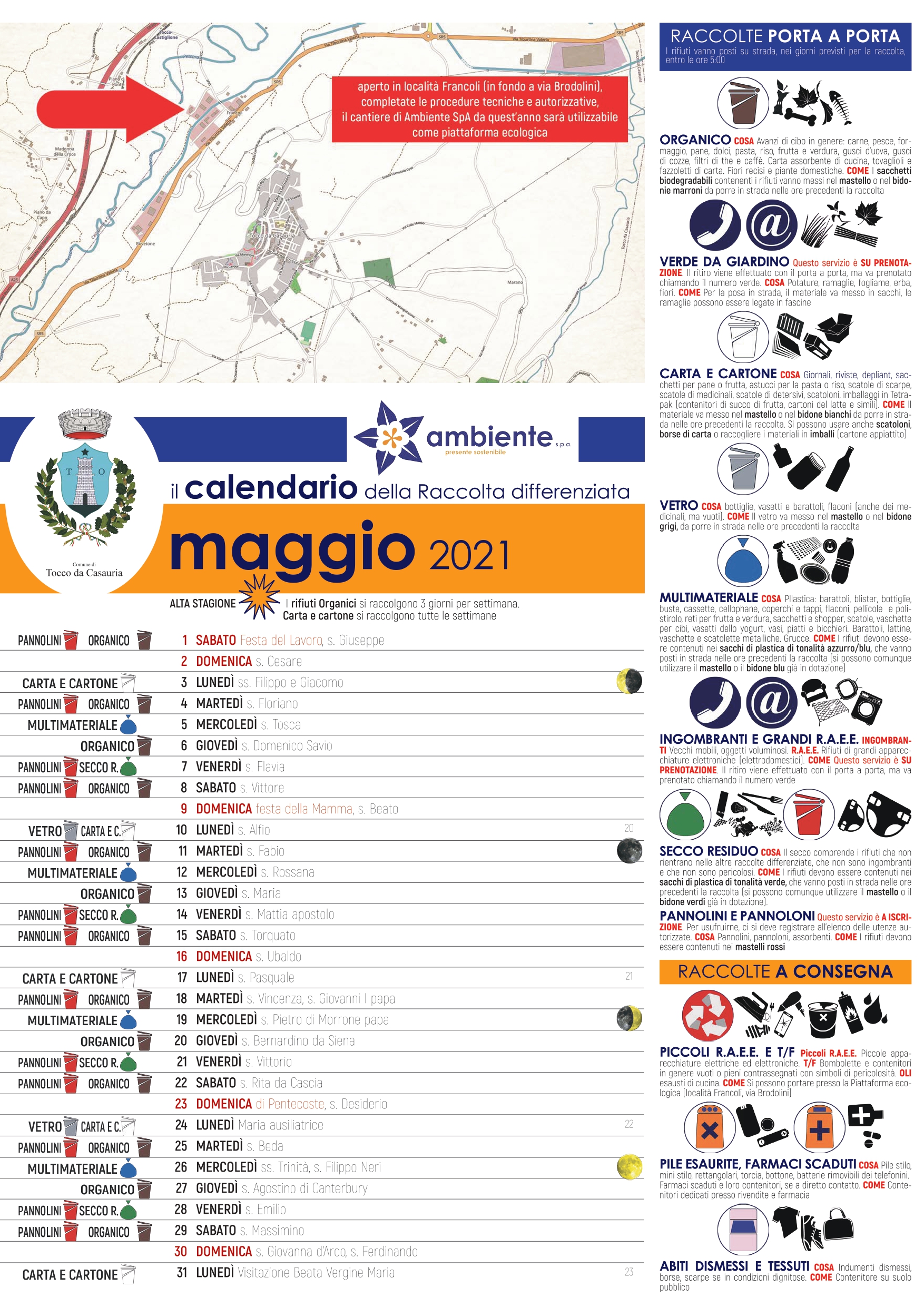 MAGGIO 2021 - CALENDARIO RACCOLTA RIFIUTI